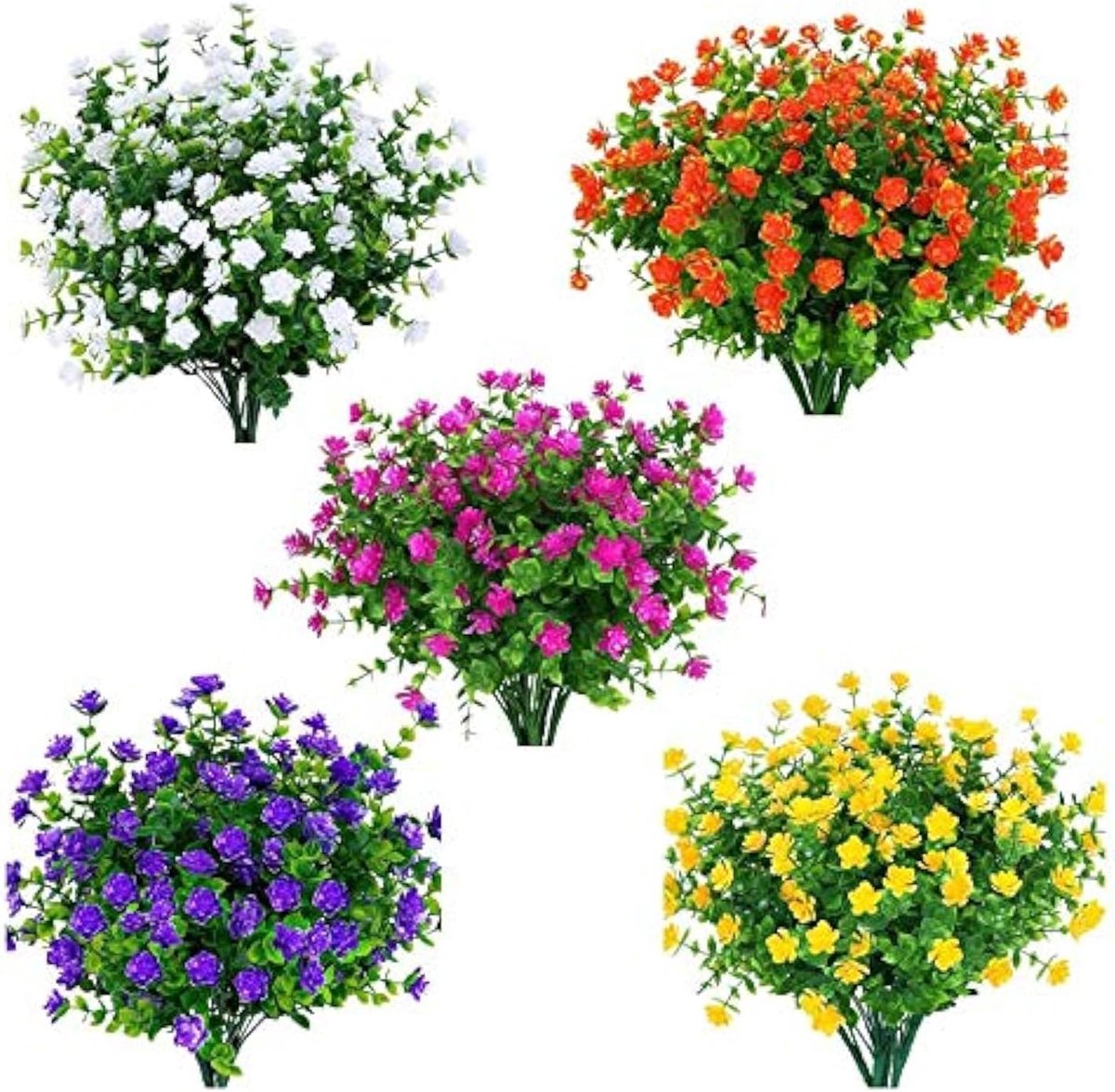 Kunstbloemen, 15 bundels voor buiten, kunststof, groen, uv-bestendige struiken, planten voor binnen en buiten, hangende plantenpot, tuin, veranda, decoratie