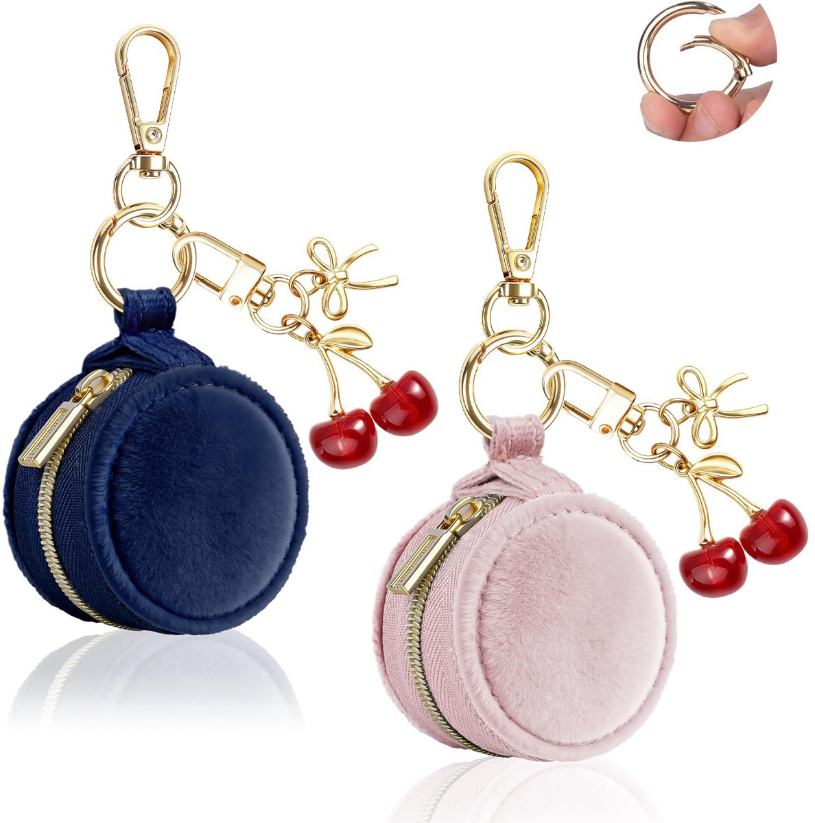 2 mini-cosmeticatassen voor dames voor reizen, van fluweel, mini-tas voor sieraden, ringen, oorbelhouder, kettingen, organizer, oorbelhouder voor meisjes, vriendin, verjaardag, 5 x 5 x 3 cm