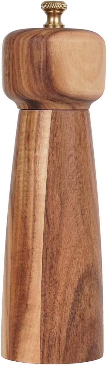 Zoutmolen, zout- of pepermolen met verstelbare keramische slijpkern, kruidenmolen voor peper en zout, acaciahout, 20,5 cm hoogte, bodemdiameter: 6 cm (dienblad is NIET inbegrepen)