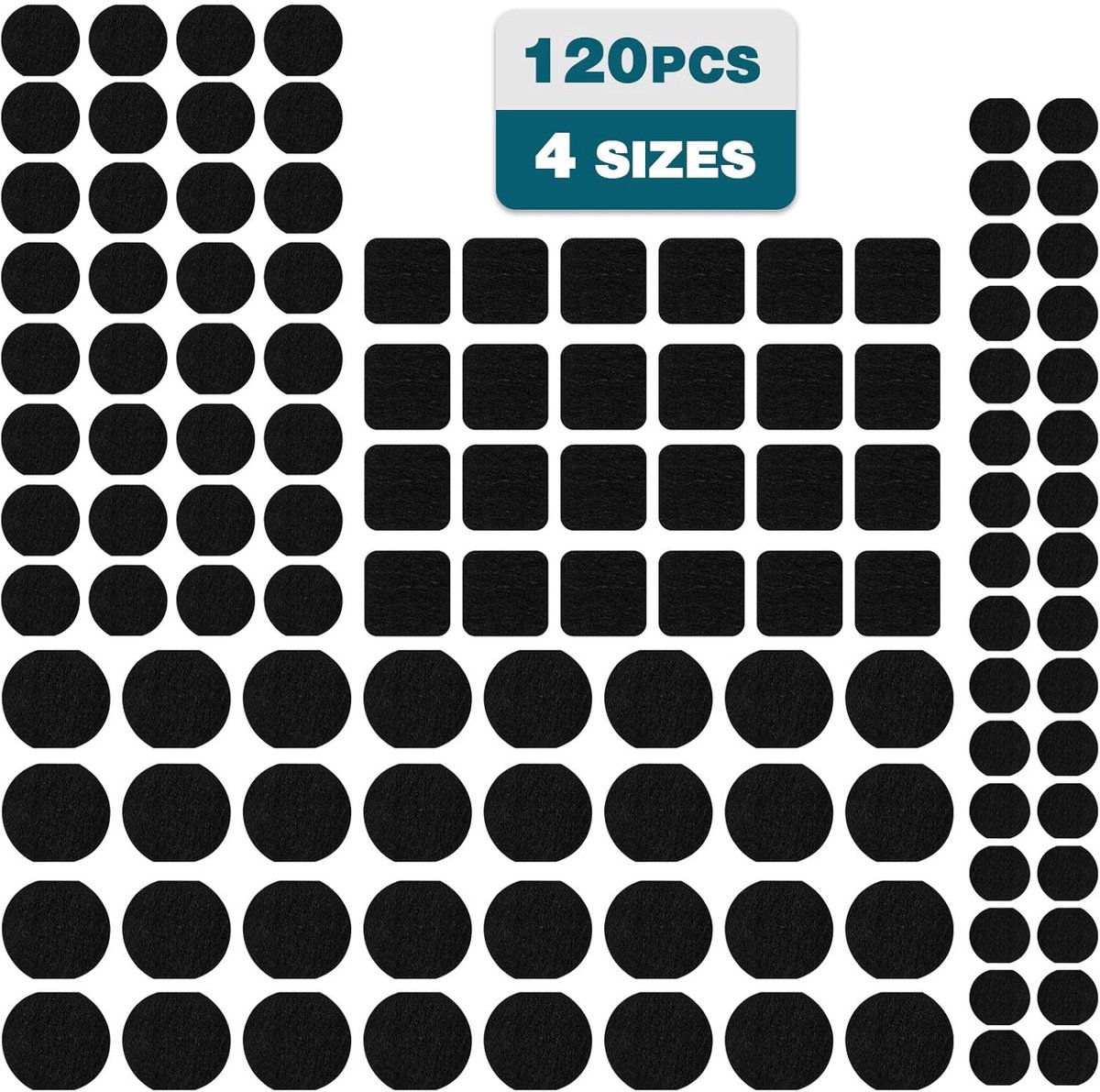 Meubelglijders, zelfklevende vilten meubelglijders, 3 mm, voor meubelpoten, krasbestendig en geluidsreducerend, 120 stuks, zwart