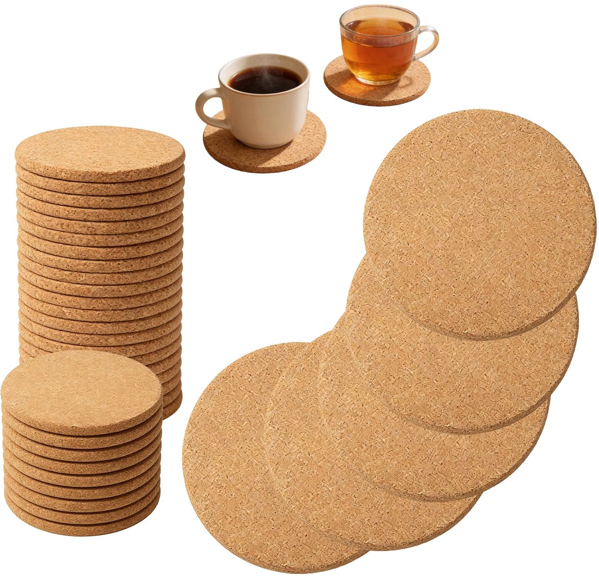 60 stuks kurken onderzetters rond: zacht kurkmateriaal glas onderzetters kurk, antislip onderzetters glazen kurk, hittebestendig houten onderzetterset voor thuis kantoor bar café 10 cm bruin