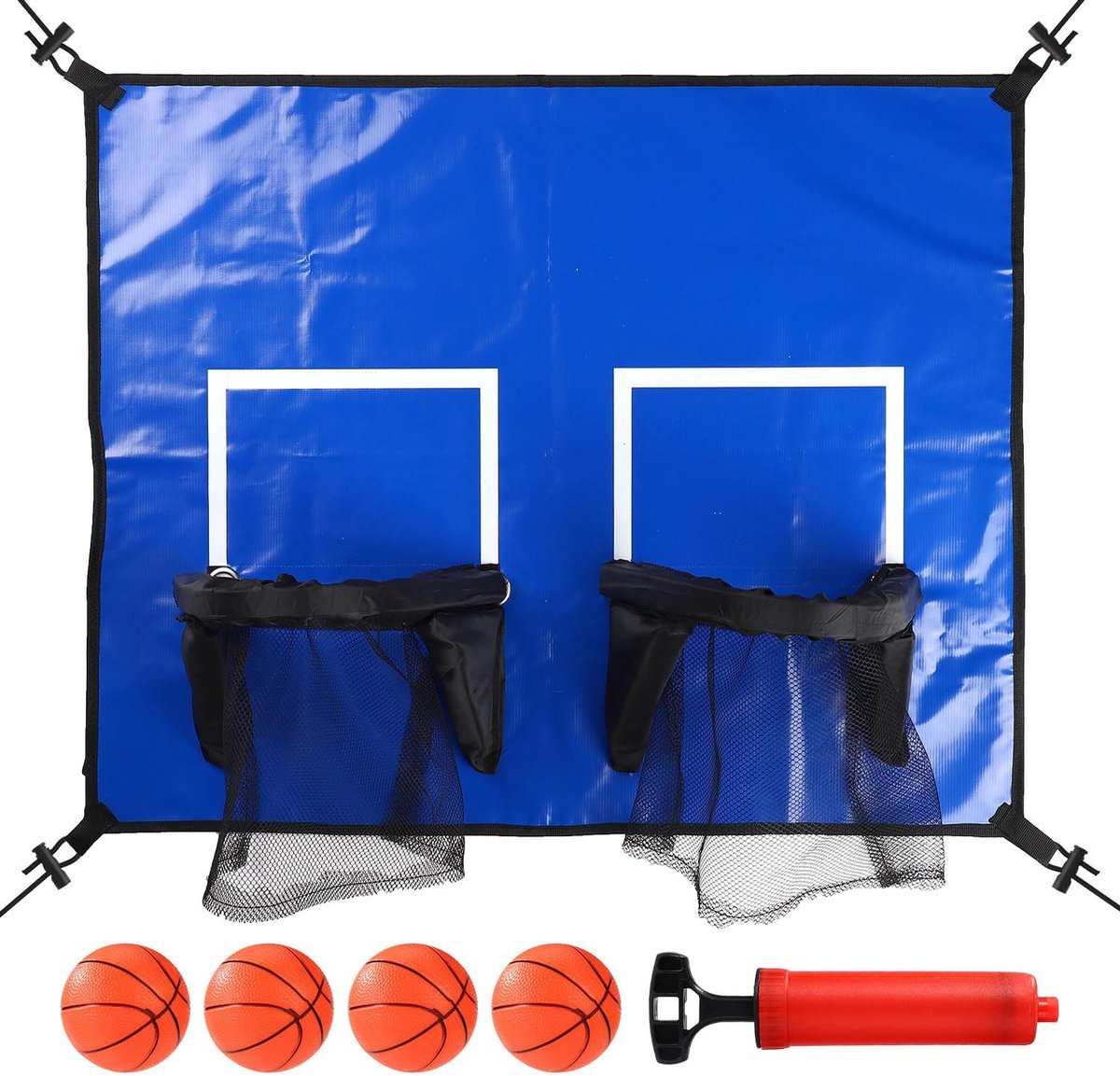 Dailygoods- Basketbalring - Trampoline Bevestiging - PVC Materiaal - Inclusief 4 Mini Ballen - Opblaasapparaat - 80x60cm Afmetingen - Trampoline Basketball Hoop