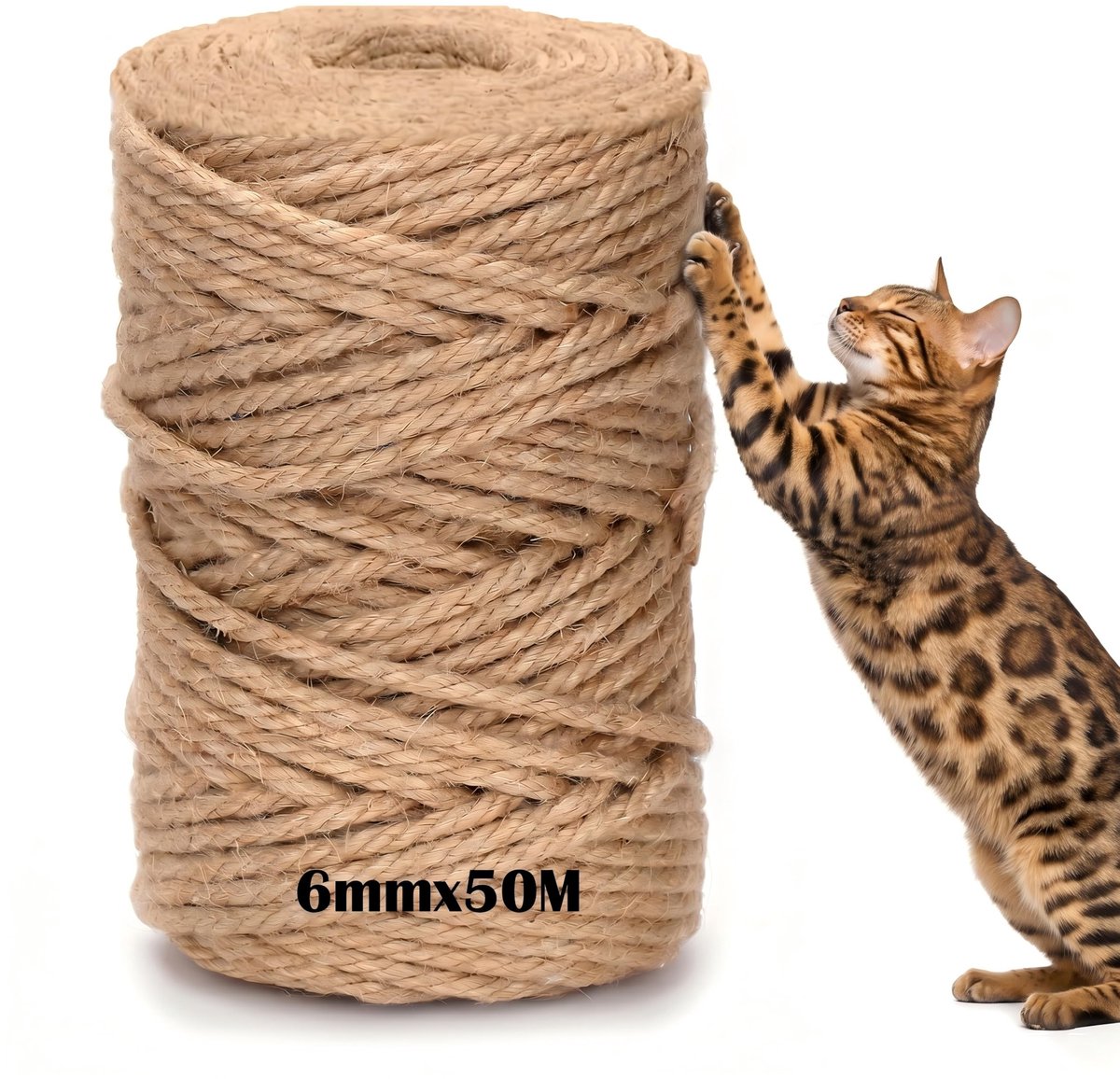 Dailygoods- Sisaltouw 50m - Duurzaam 4-draads Touw - Krabpalen Bekleden - DIY Knutselen - Kattenkrabmeubel - Dikte 6mm