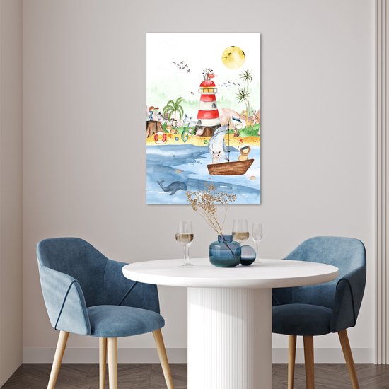 Poster kinderen - Wanddecoratie jongens - Strand - Dieren - Kinderen - Vuurtoren - Poster kinderkamer - 60x90 cm - Decoratie kinderkamers - Kinderkamer decoratie - Poster Babykamer — afbeelding 2