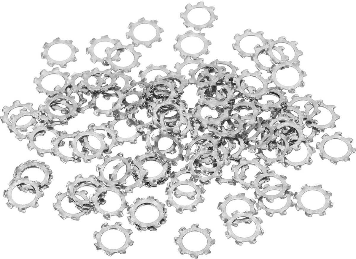 100 stuks 304 roestvrij staal externe getande borgringen M6 stervormige borgringen voor schroeven mechanische uitrusting bevestigingselementen zilver