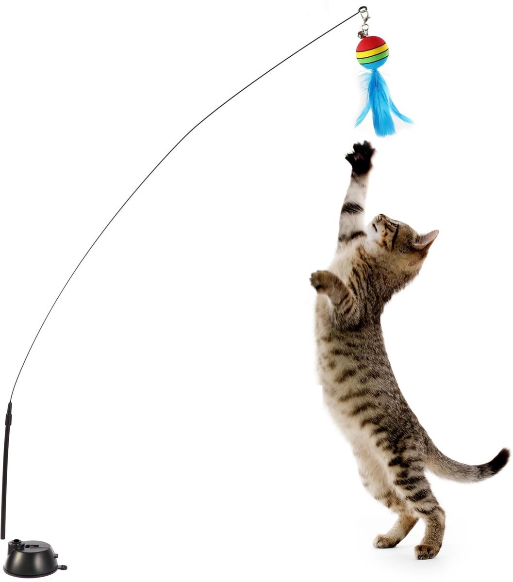 Kattenspeelgoed, veerspel voor katten, eetstokjes, kattenspel met zuignap, interactief speelgoed voor binnenoefening, voor katten, oefening en plezier