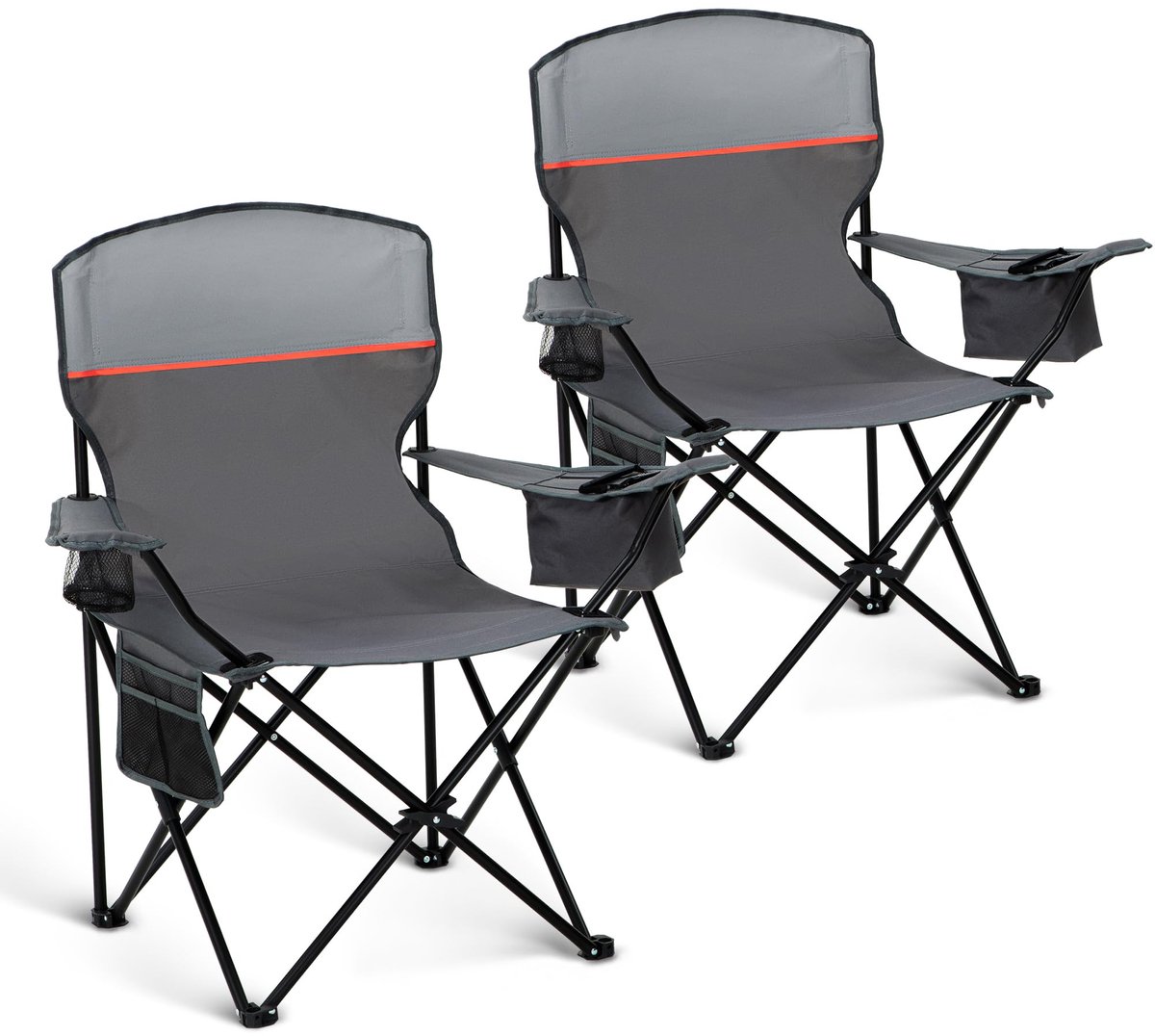 CAMP Campingstoel, set van 2, klapstoel met 3-kans-koeltas, draagbare tuinstoel met bekerhouder, draagvermogen 120 kg, outdoor stoel voor camping, strand, picknick, grijs