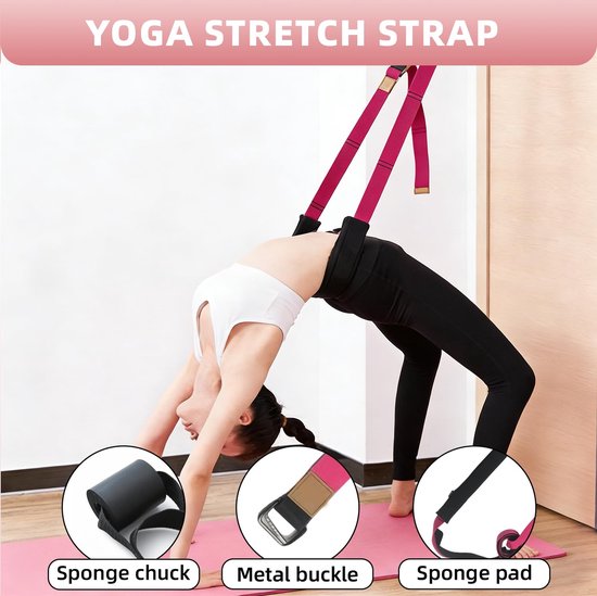 Yoga-riem, verstelbaar, elastische yogaband, om aan de deur te hangen, voor kaak-, achterwaartse rotaties, splitsen en beenstrekken, verbetert de flexibiliteit, grijs — afbeelding 2