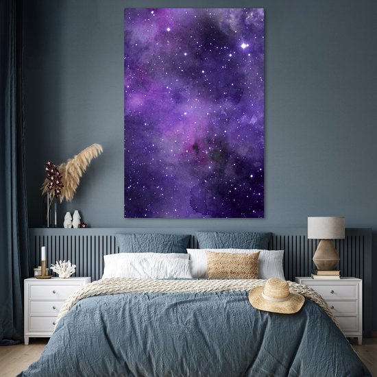 Poster 120x180 cm - Waterverf - Sterren - Paars - Posters - Kamer decoratie - Wanddecoratie woonkamer - Muurdecoratie slaapkamer XXL