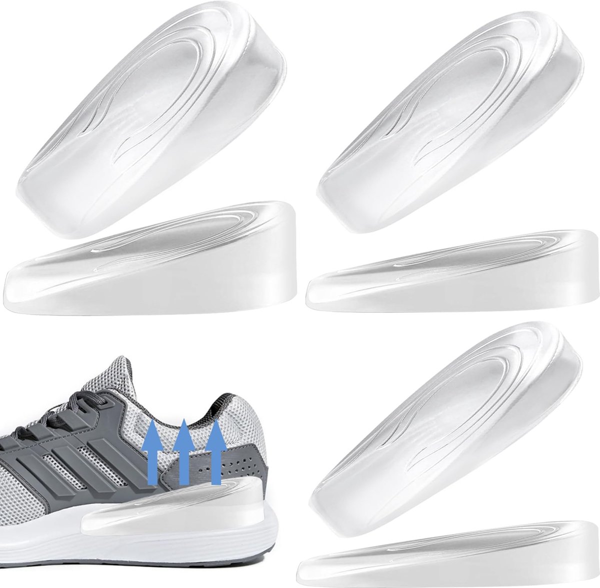 3 paar siliconen hielkussens, 1 cm 2 cm 3 cm hielspoor-inzetstukken voor de meeste soorten sportschoenen, laarzen, high top schoenen en tennisschoenen