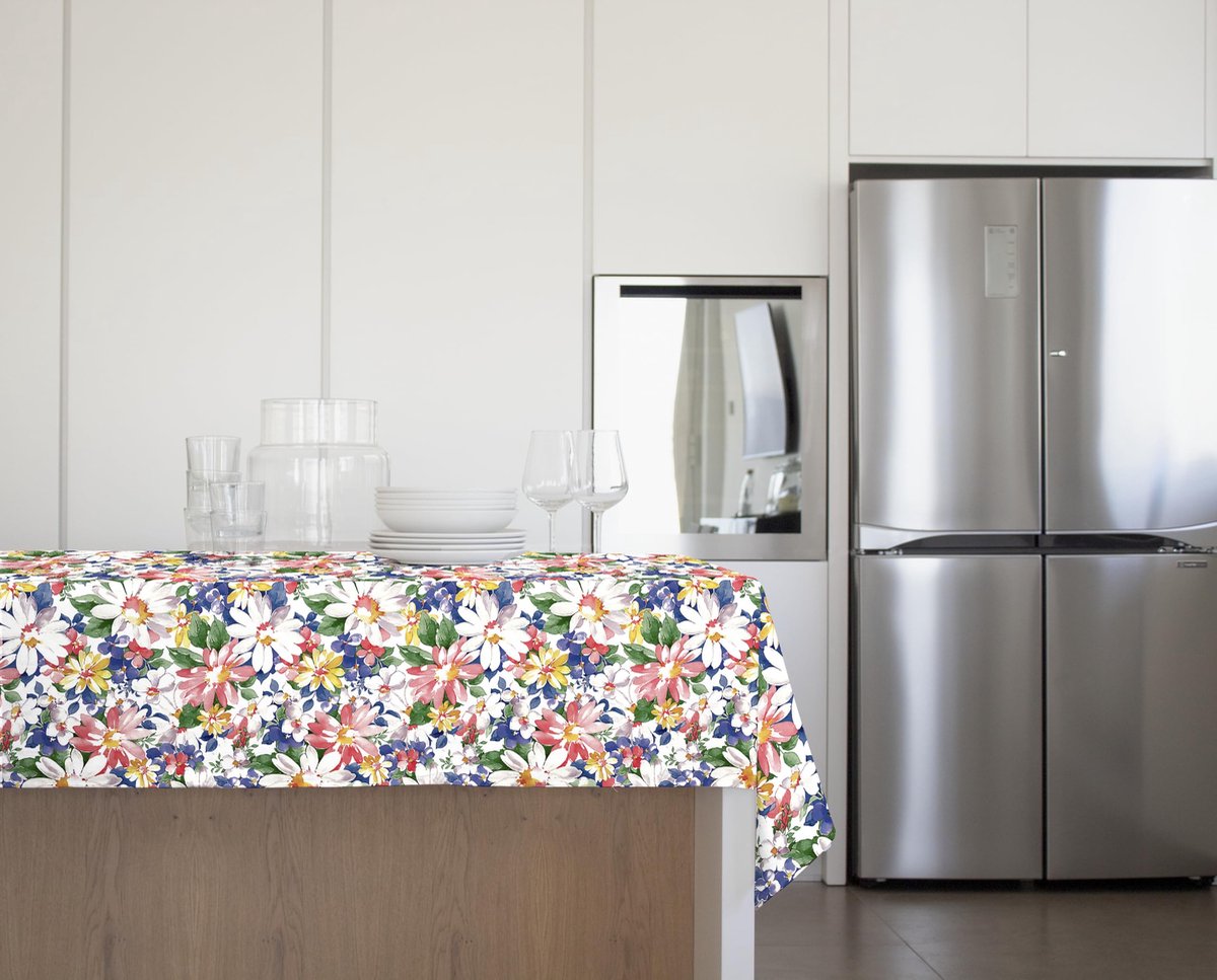 Traditioneel tafelkleed, pluche, gewaxt, waterdicht en vuilafstotend, decor 4133 bloemen Sanremo, ideaal voor vierkante en ronde tafels voor 4 personen, 140 x 140 cm, gemaakt in Italië, met