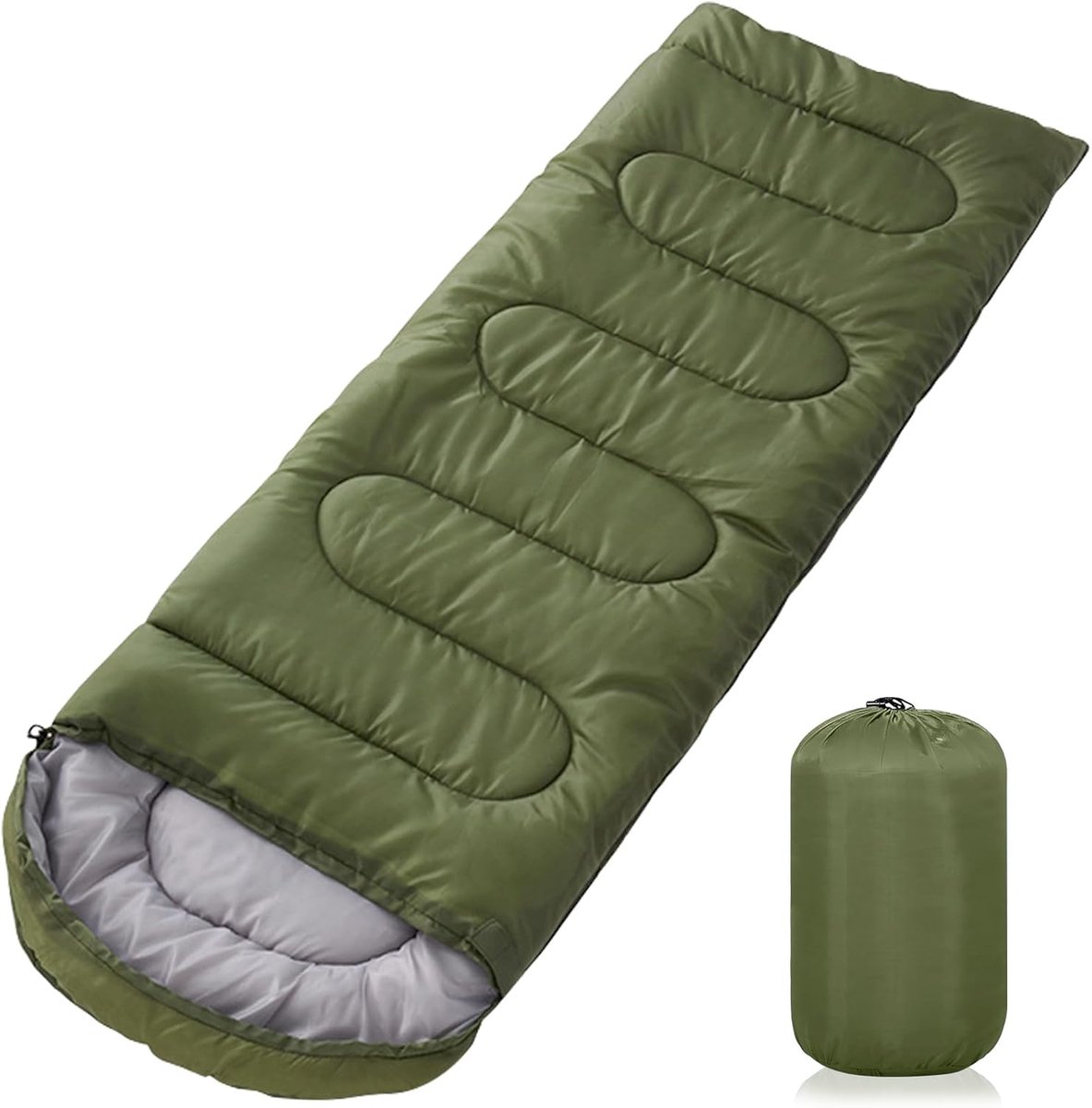 groene slaapzak 1,6 kg, comfortabel oversized 220x85 cm geschikt voor volwassenen, 3-seizoenen waterdichte slaapzak met compressiezak, draagbaar en lichtgewicht