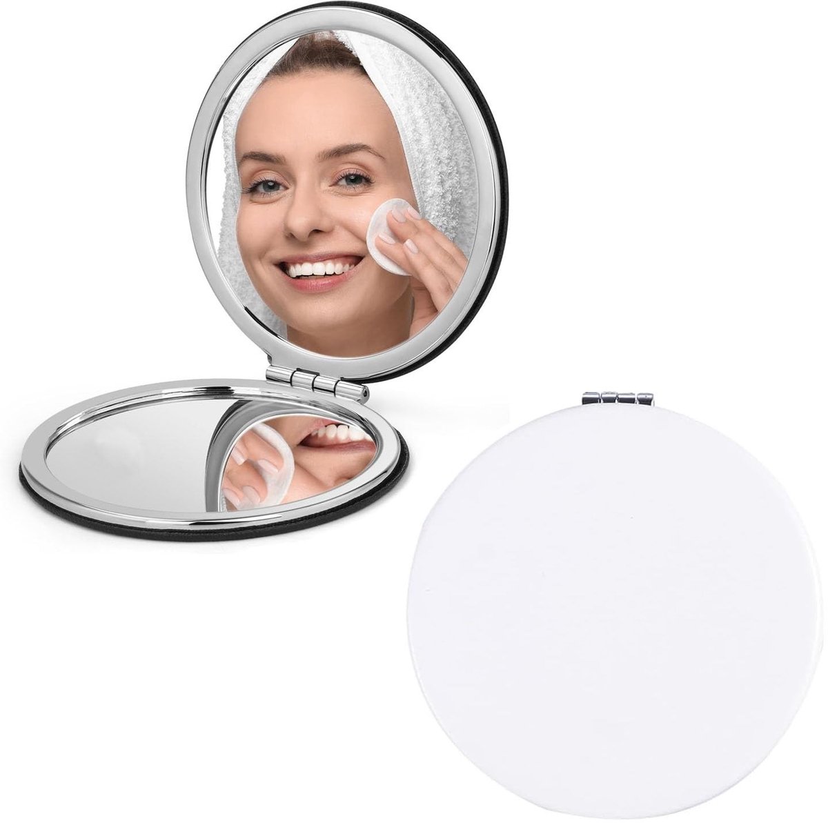 Dailygoods- Zakspiegel Compact - Ronde Opvouwbare Spiegel - Draagbaar - Dubbelzijdig - 10x Vergroting - Hoogwaardig PU-leer en ABS - Make-upspiegel