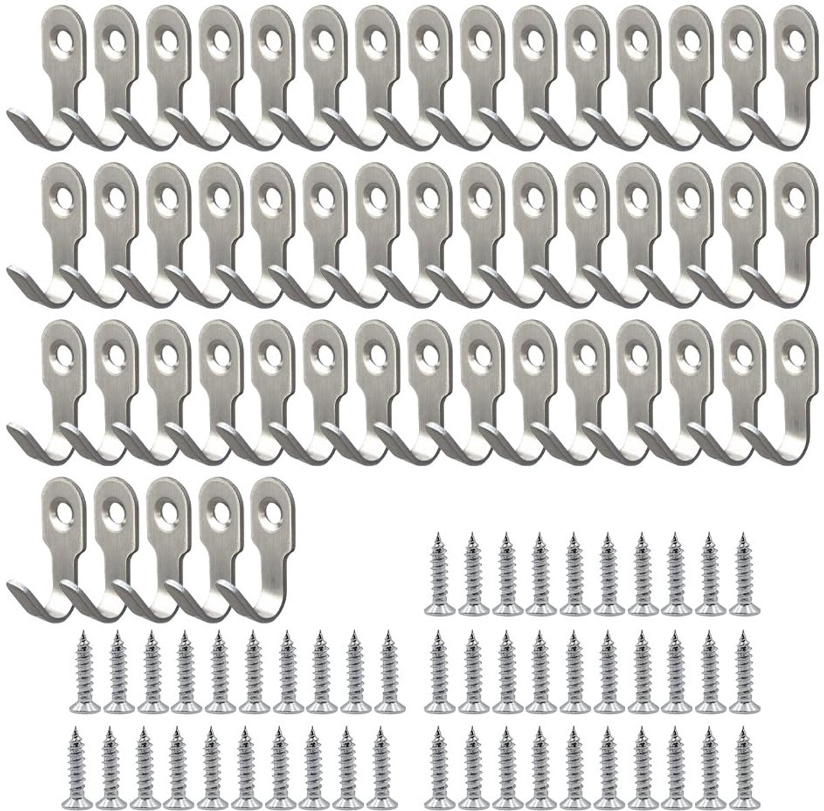 Dailygoods- J Haak Set van 50 Stuks - Roestvrij Staal - Wandbevestiging - Mini Haken - Voor Kleding/Handen/Handdoeken - Compact en Praktisch