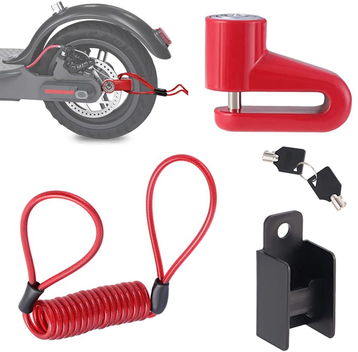 Dailygoods - Schijfremslot voor Fiets - Veiligheid - Rood - Inclusief Herinneringskoord - Geschikt voor Elektrische Voertuigen en Fietsen - Model SBL001