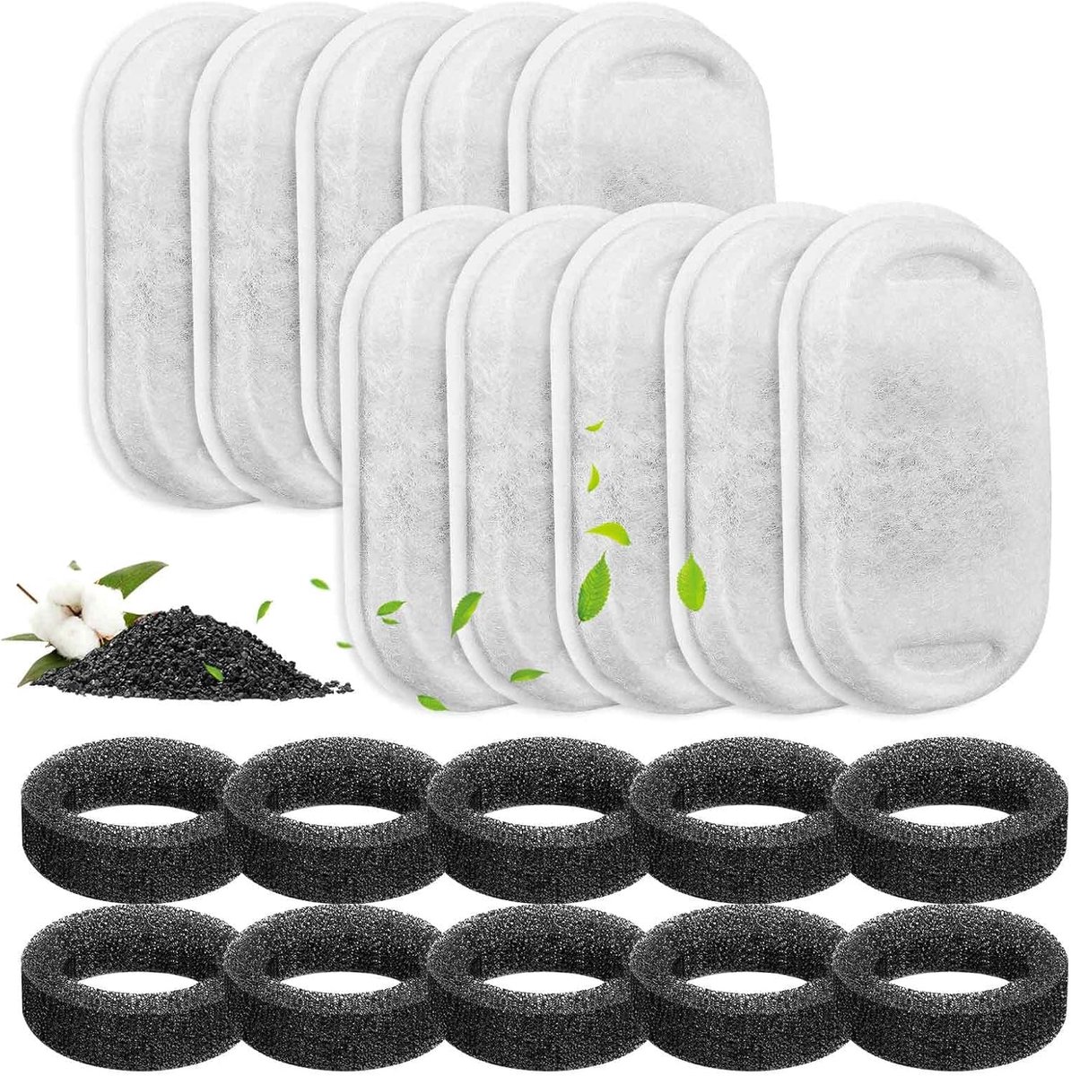 20 stuks kattenfonteinfilters voor 3,2 l/2 l/4 l roestvrijstalen drinkfonteinen, 10 stuks koolstoffilter en 10 stuks schuimfilter, drinkfontein, filter voor katten en honden, waterfontein
