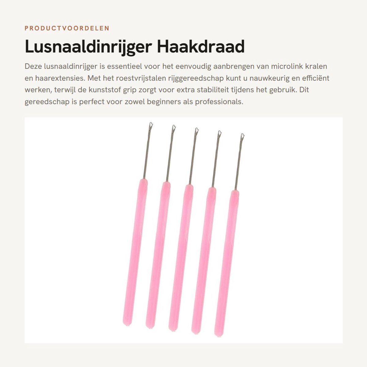 Dailygoods- Lusnaaldinrijger Roestvrijstalen - Haakgereedschap - Microlink Kralen - I-Tip Haarverlengingen - Kunststof Grip - 5 Stuks - Haarextensie Gereedschap
