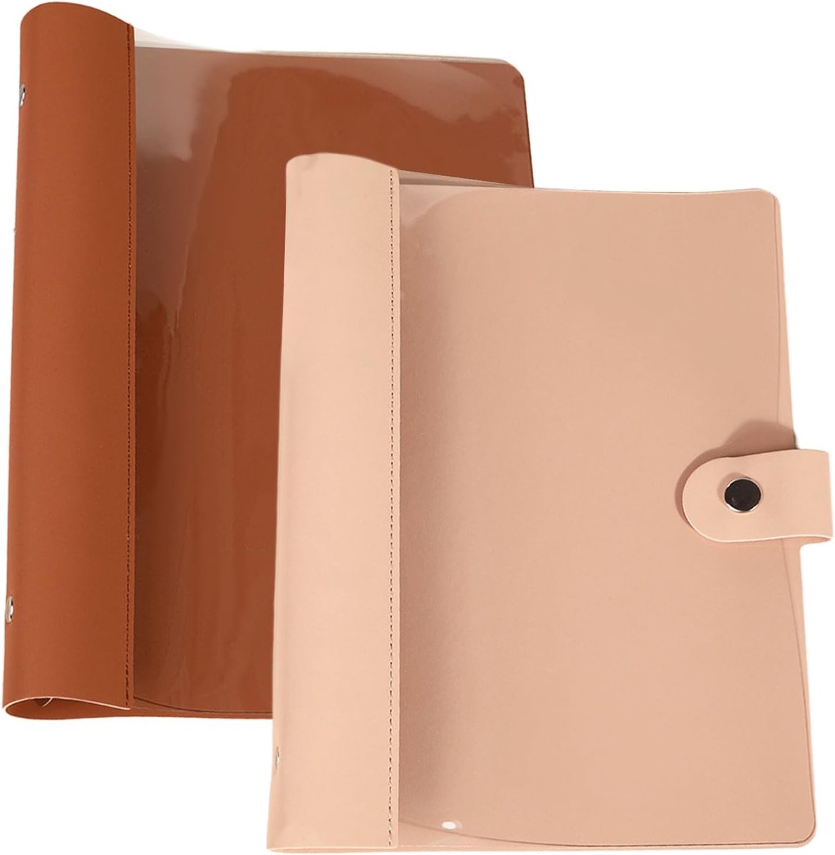 A5, 2 stuks transparant 6-ring ringordner A5 Binder Ringband navulbaar (binnenpapier niet inbegrepen), voor kantoor-, school- en reiswerk (bruin, roze)