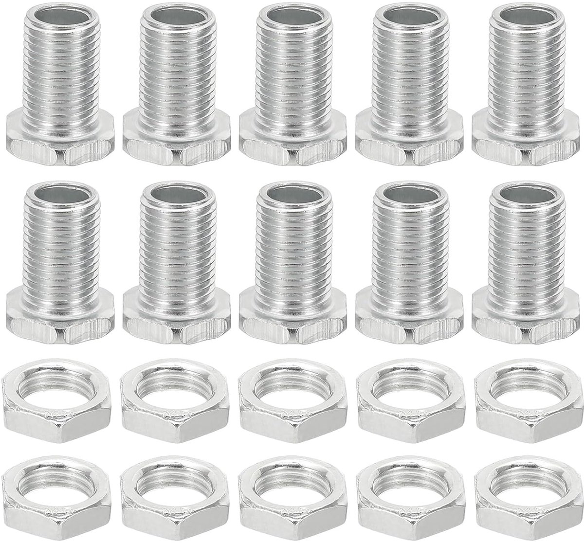 M10 x 18 mm zeskantschroeven en moeren, 10 stuks holle schroeven met fijne schroefdraad as