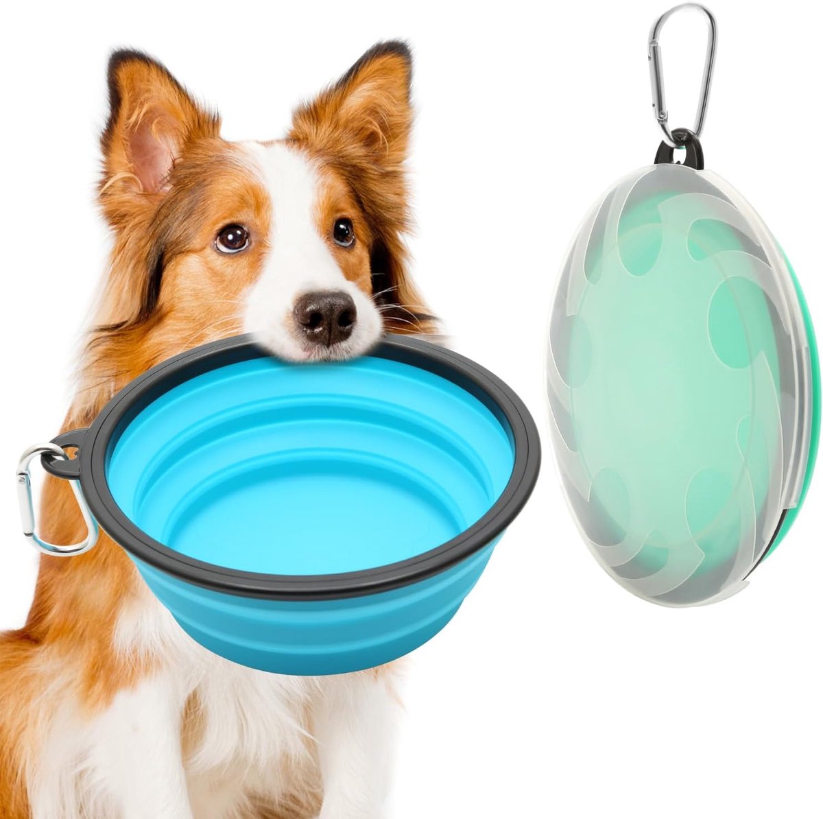 2-pack Grote inklapbare hondenbak, 1000ml/35oz Opvouwbare hondenreiskommen, draagbare hondenwatervoerbak met karabijnhaak, voerbak voor katten voor reizen, wandelen, kamperen