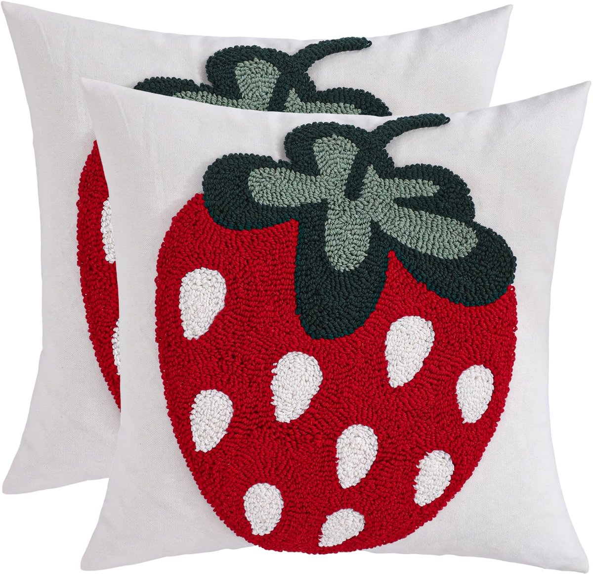 2 stuks kussenslopen getuft aardbeien 45 x 45 cm borduurwerk fruit landschap decoratieve kussenhoes sierkussenslopen voor bank woonkamer tuin huis zomer decoratie