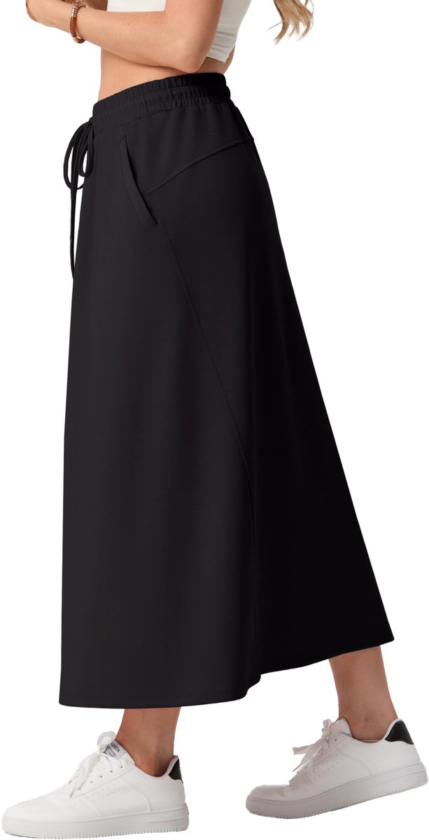 Maxirok voor dames met zakken, elastische tailleband, maxi-rok voor dames, lange A-lijn, zomerrok, midi-rok van modal-mix, casual rok voor dagelijks gebruik en vakantie