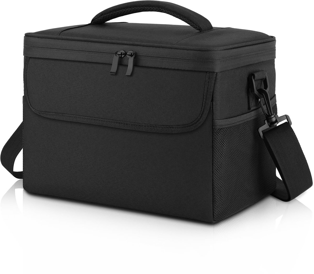 Koeltas voor lunchtas, 15 l, lunchtas en lunchbox, voor dames en heren, zacht, geïsoleerd, met verstelbare schouderriem en handvat, voor werk, kantoor, school, picknick en reizen, zwart