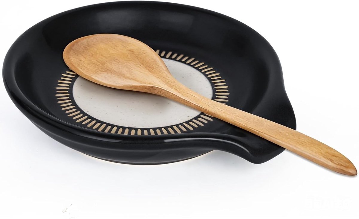 Keramische Lepelhouder voor Keuken in Zwart/Wit, Hittebestendige Lepelsteun met Antislip Onderkant, Geschikt voor Afwasmachine en Keukengerei