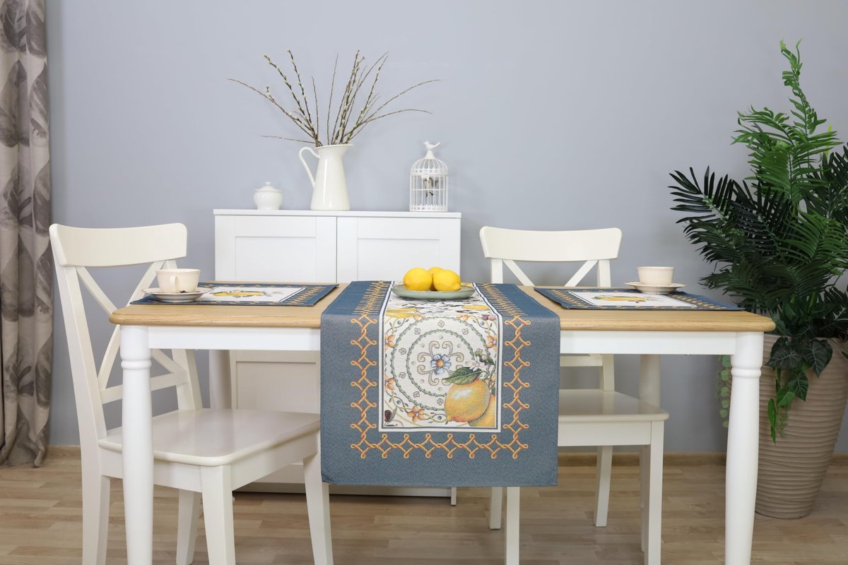 Placemats, afwasbaar, set van 6, 40 x 50 cm, stof, 100% jacquard tapijt, onderzetters, borden, hoogwaardig, herbruikbaar, voor bruiloft, verjaardag, keuken, café - citroen