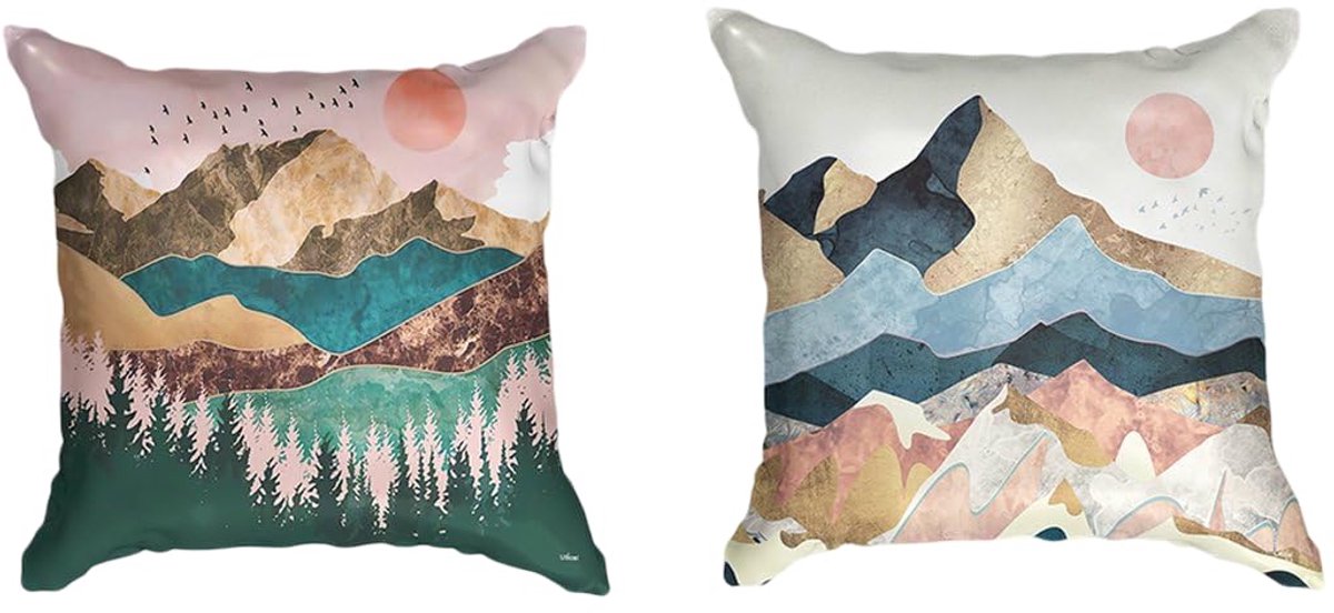 Kussenhoes - Natural Sun Mountains Bohemian - Set van 2 designs - 45 cm x 45 cm - Sierkussen zonder vulling - Kussenhoes Accessoires voor bank/bed - Bruin
