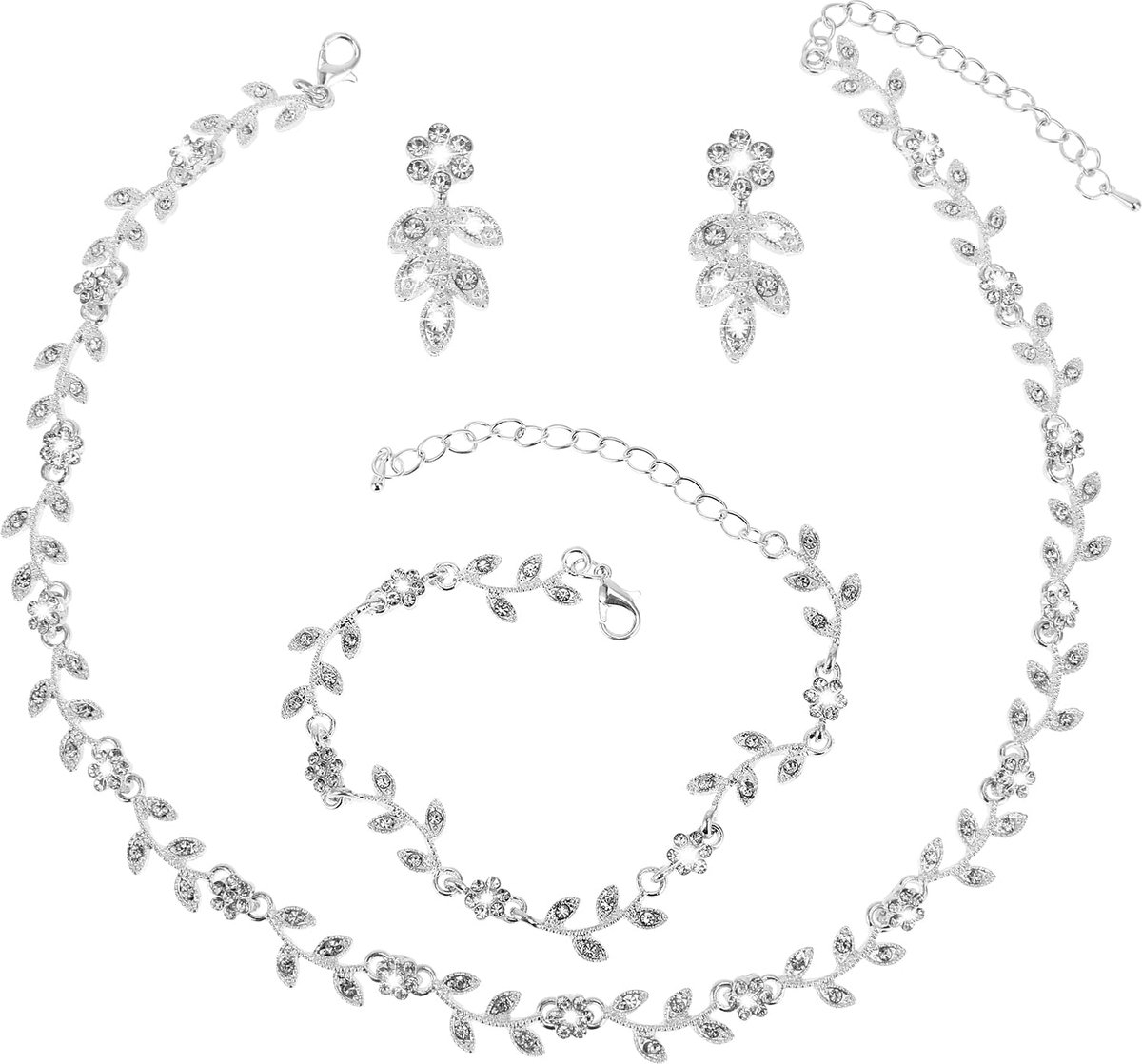 VITAE 4 Stuks Kristal Strass Bruiloft Set Voor Vrouwen Zilveren Bruiloft Ketting En Oorbel Set Bruids Bruidsmeisje Prom Kostuum Formele Sieraden Sets Accessoires