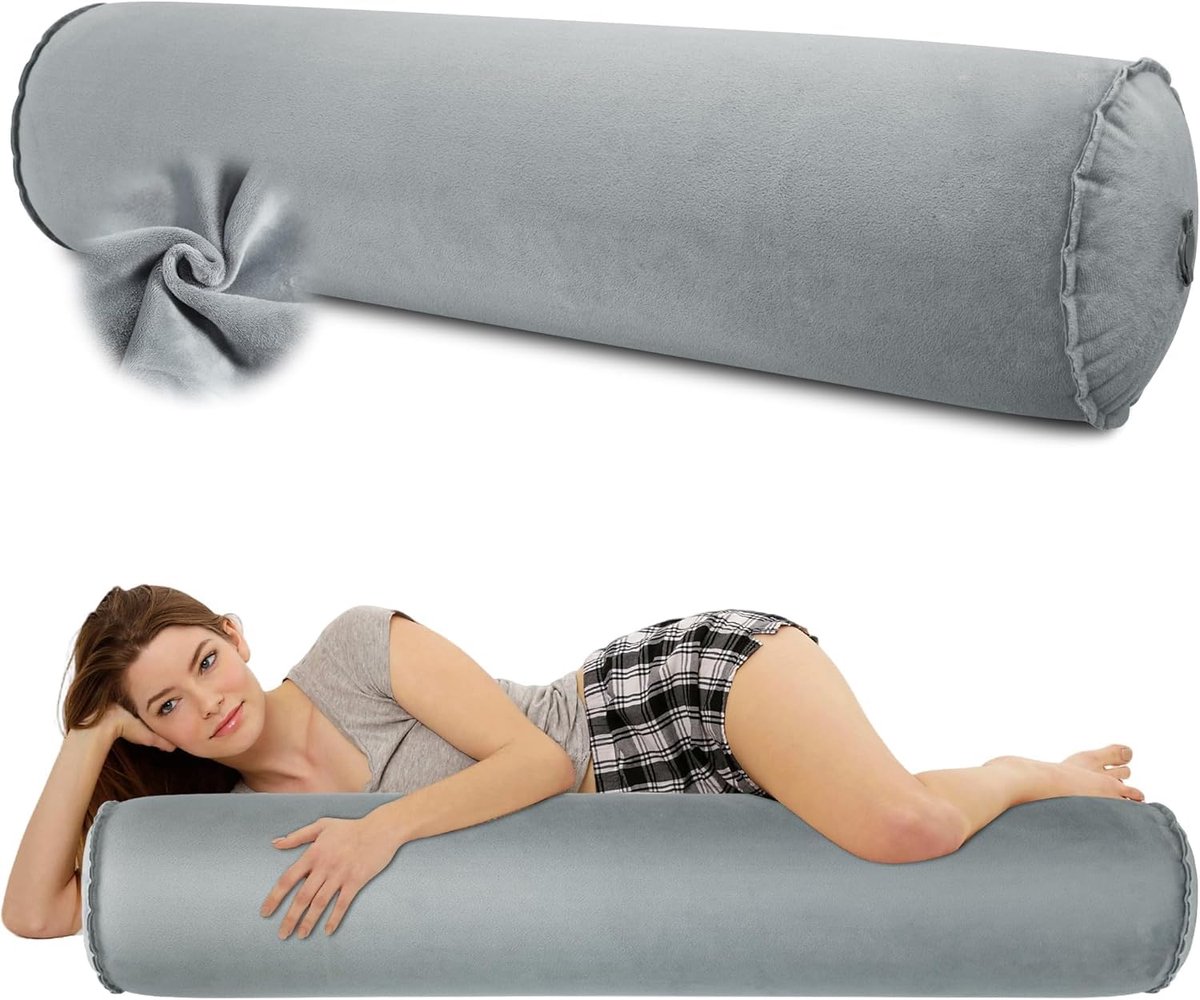 Opblaasbaar Slaapkussen - Lichaamssteun Kussen - Zijslapers Comfort - Compact Reisformaat - 120 x 20 cm - Grijs