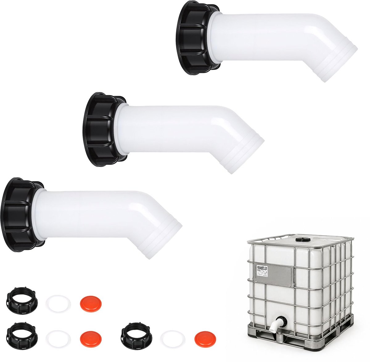 3 stuks IBC-afvoerstukken, IBC-tankaccessoires, IBC-adapter, uitlooptuit, S60 x 6 IBC, grove schroefdraad, container accessoires, IBC, dode tank, afvoer, afdekking, mondstuk voor IBC-tank