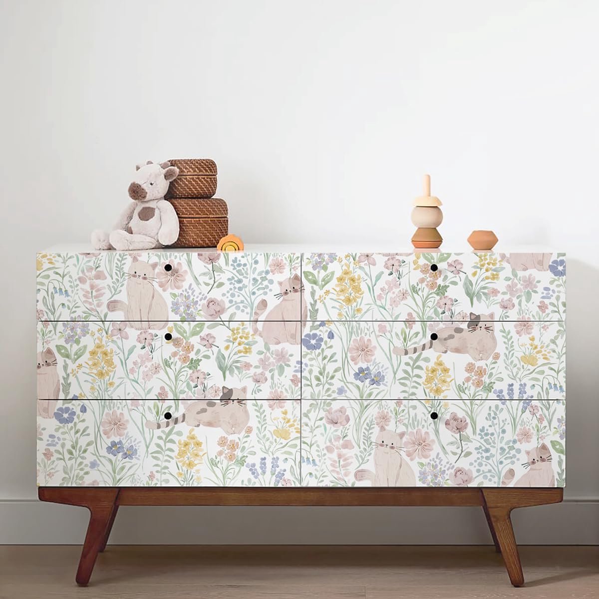 Bloemen, 44 x 300 cm, Mooie Retro Vinylfolie voor Meubels, Slaapkamer, Woonkamer, Hal, Verdikte, Watervaste, Zelfklevende