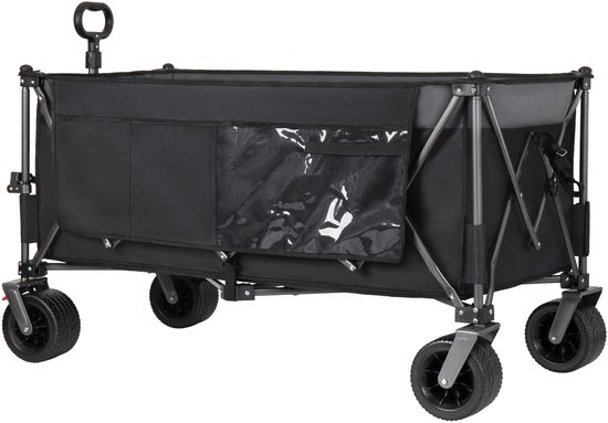Opvouwbare transportkar met 300L inhoud, 250kg draagvermogen, 130cm verlengd en extra breed (17x10cm), voorzien van all-terrein wielen. Gepatenteerd 4-weg direct opbouwsysteem. Zwart. — afbeelding 4