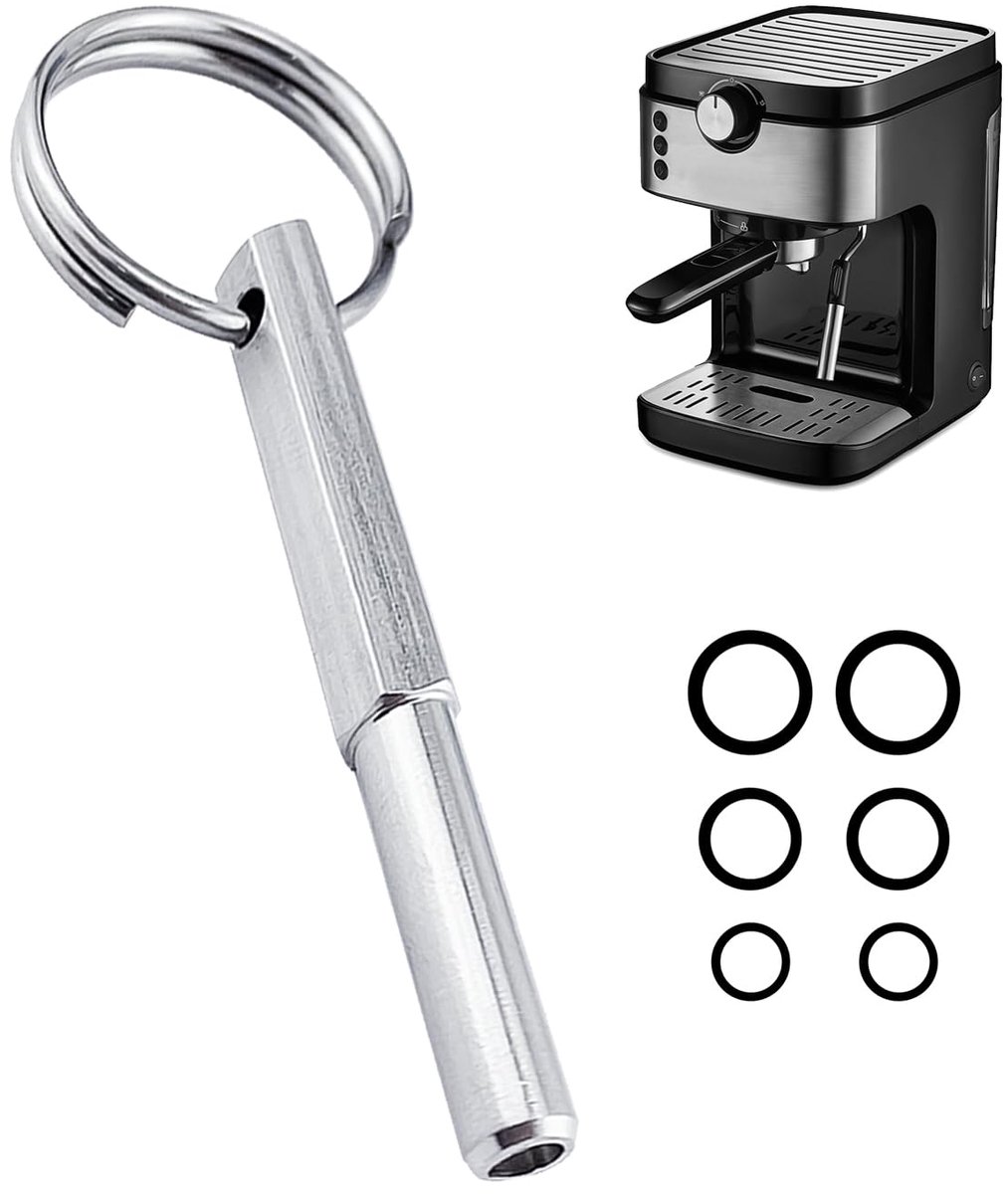 1 stuk ovale kopsleutel met 6 rubberen ringen, reparatiegereedschap met sleutelring, koffiereparatiegereedschap, ovale kop reparatiegereedschap, accessoires voor koffiezetapparaat