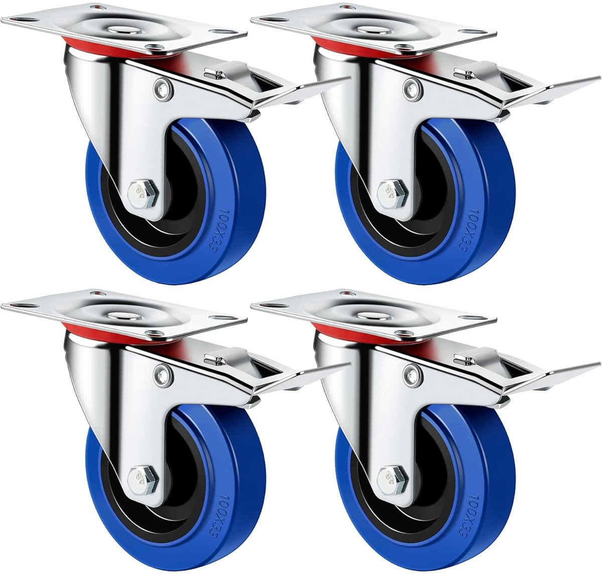 Set van 4 x 125 mm Transportwielen voor Zware Lasten - Rol Meubels, Met Remmen en Zwenkwielen (4 x Met Remmen)