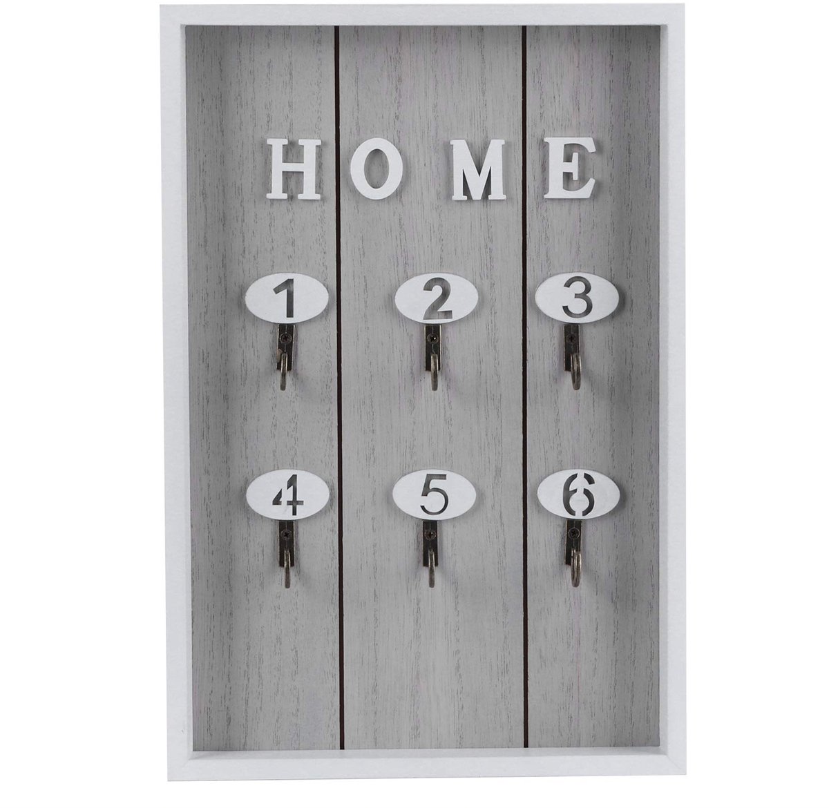 sleutel voor muur decoratieve houten decoratieve post plank met 6 haken, voor inkomhal, mudroom, gang, keuken, kantoor wit grijs(C)