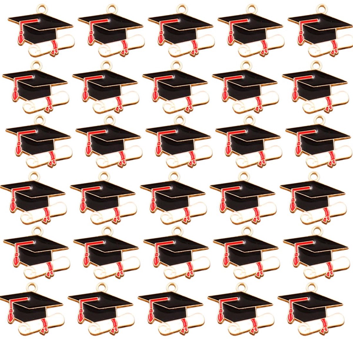 Set van 50 bedels voor afstudeercadeaus, rood, voor afstudeerhoeden, doctoraatshoeden
