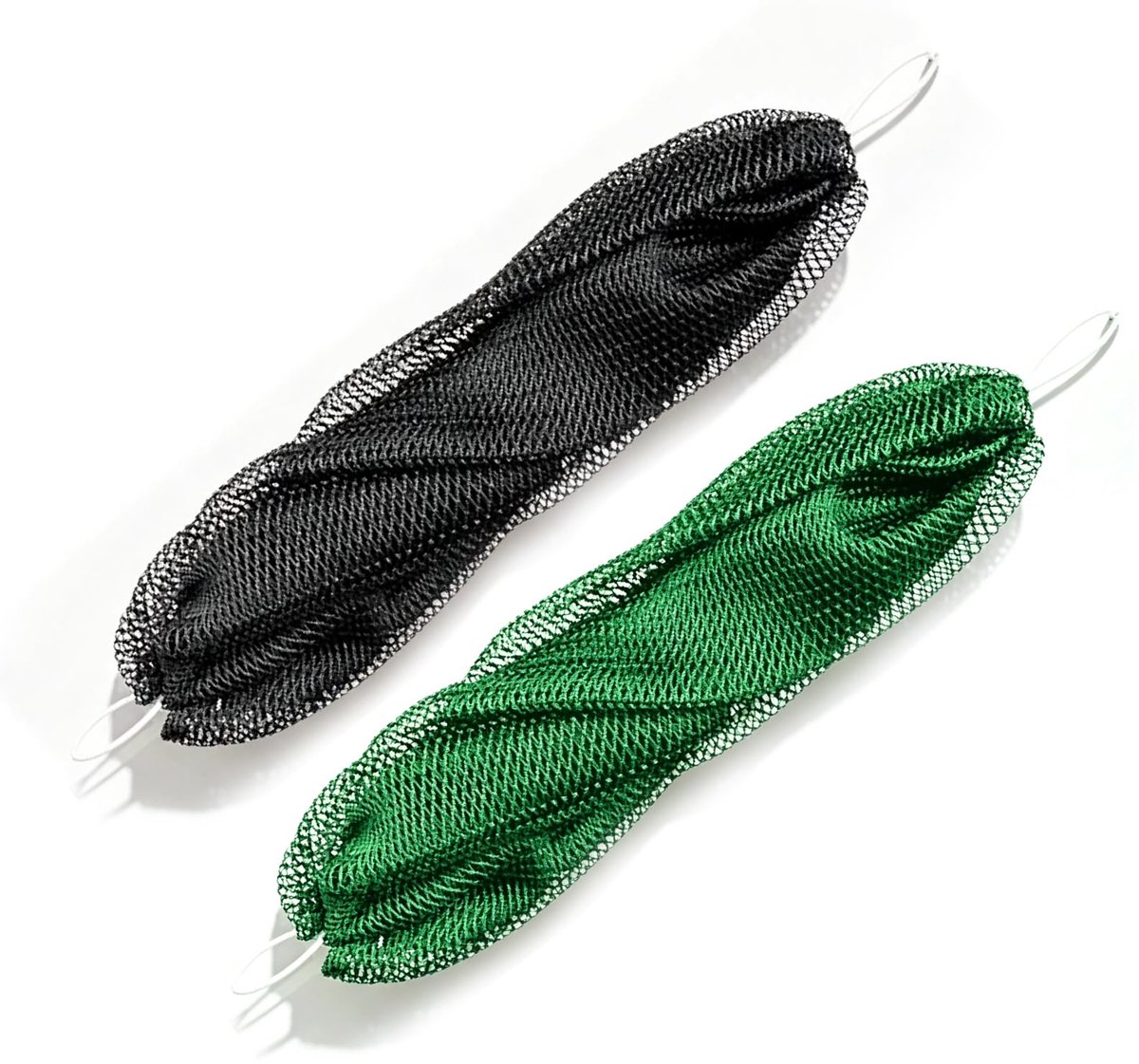 2 stuks Afrikaanse netspons voor peeling en rugpeeling, douchespons, lichaamspons, loofa-spons, badspons, spa, douche, reizen, zwart en donkergroen, gemakkelijk te reinigen