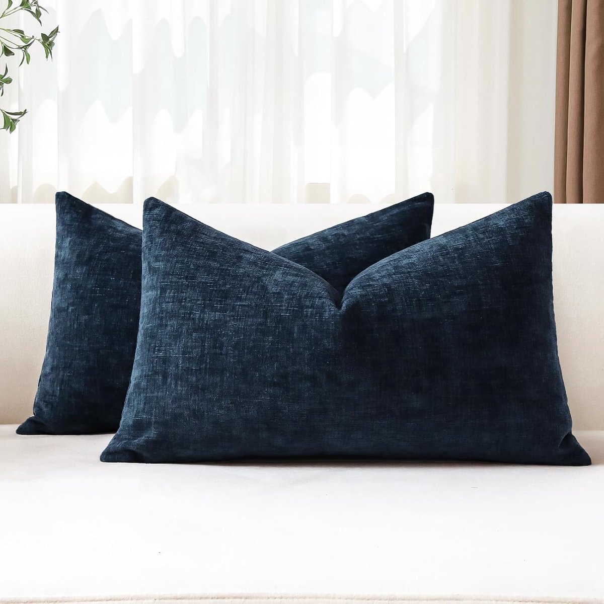 Set van 2 kussenslopen 30x50 cm zachte chenille marineblauw decoratieve kussensloop hoezen 12x20 inch lumbaal kussensloop effen kussenslopen voor bank sofa woonkamer bed woondecoratie