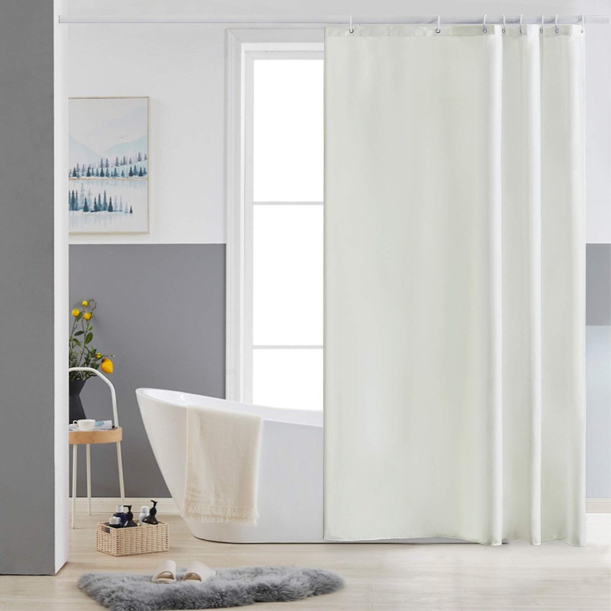 Gordijn Beige Anti Schimmel Polyester Stof Waterdicht Douche Gordijnen Wasbaar Textiel voor Badkuip of De Badkamer 8 Douchegordijnhaken 120x180cm.