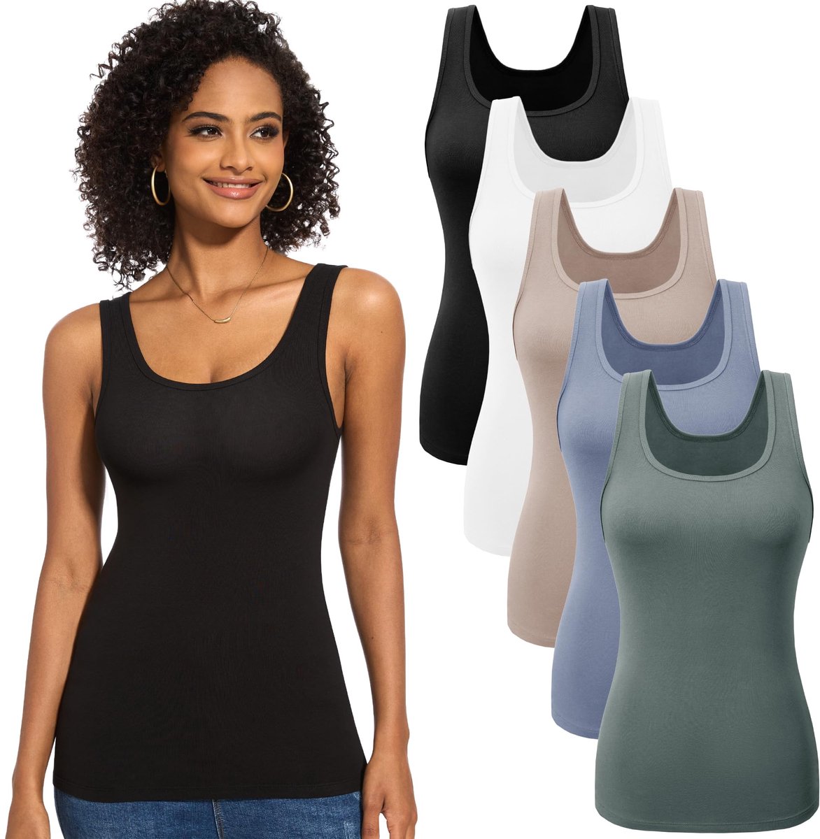 Basic tanktop met U-hals, mouwloos, elastisch, slimfit, bovenstuk, effen, voor vrouwen en meisjes