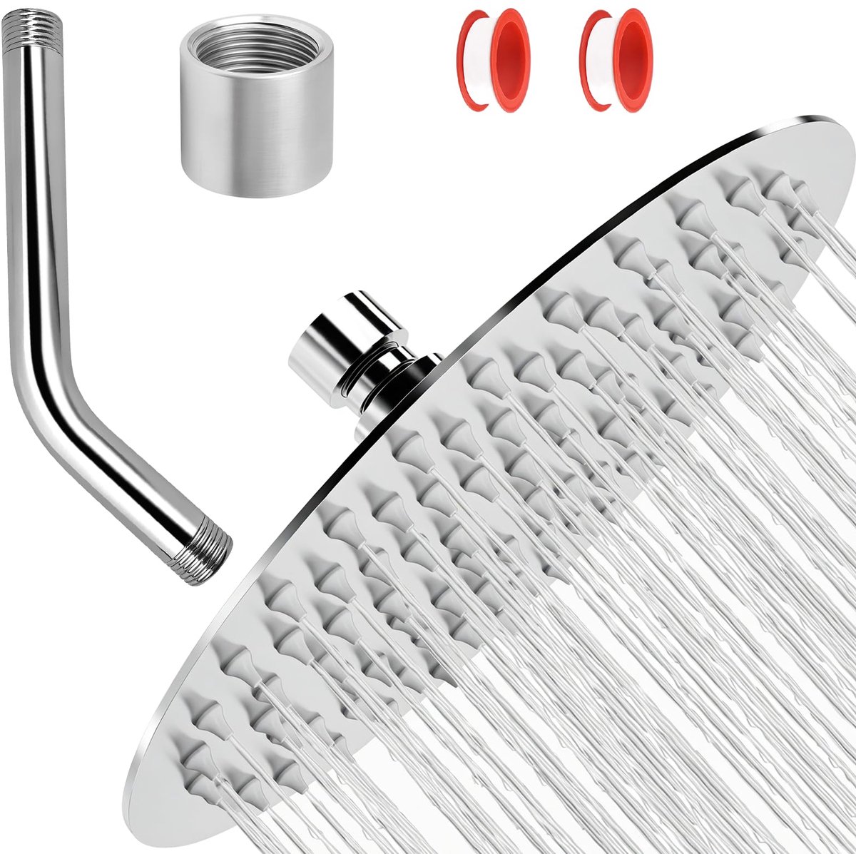 30 cm regendouche douchekop, grote ronde roestvrij staal 304 douchekop waterval, regendouchekop scharnier, met connector, douchekophouder en 2 teflonbanden