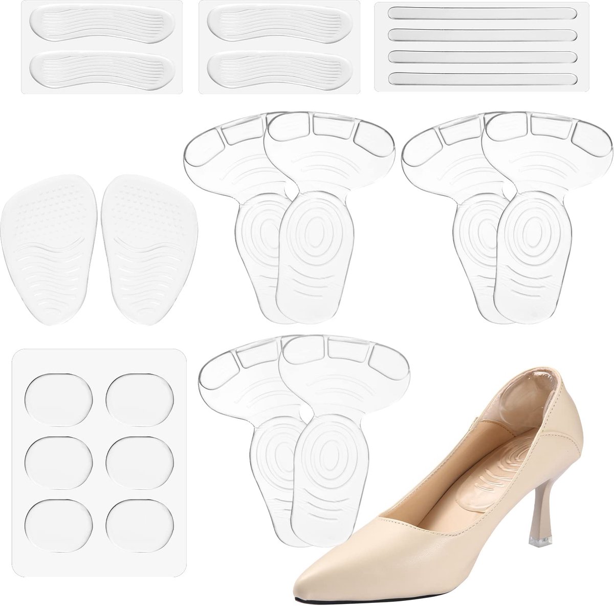 22 stuks High Heel Pads, draadtype antislip hielgrips liner inzetstukken, anti-slip schoenenkussen, hielsnugs voor vrouwen, Ball of Foot inlegzolen