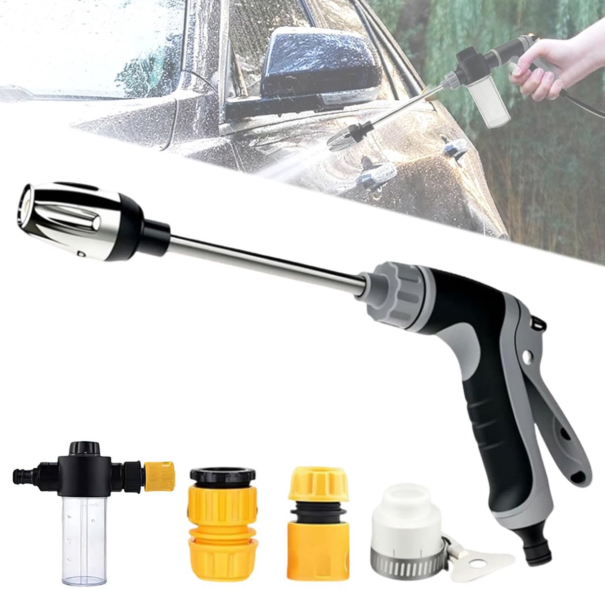 Jet Hogedrukpistool, hogedrukpistool voor tuinslang, hogedrukwaterpistool, powerjet water, hogedruksproeier voor tuinslang, ideaal voor het wassen van de auto, tuin en terras