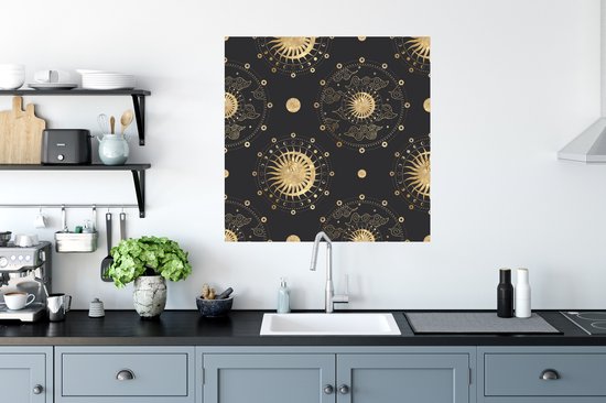 Muurstickers - Sticker Folie - Patronen - Maan - Zon - Goud - 80x80 cm - Plakfolie - Muurstickers Kinderkamer - Zelfklevend Behang - Zelfklevend behangpapier - Stickerfolie
