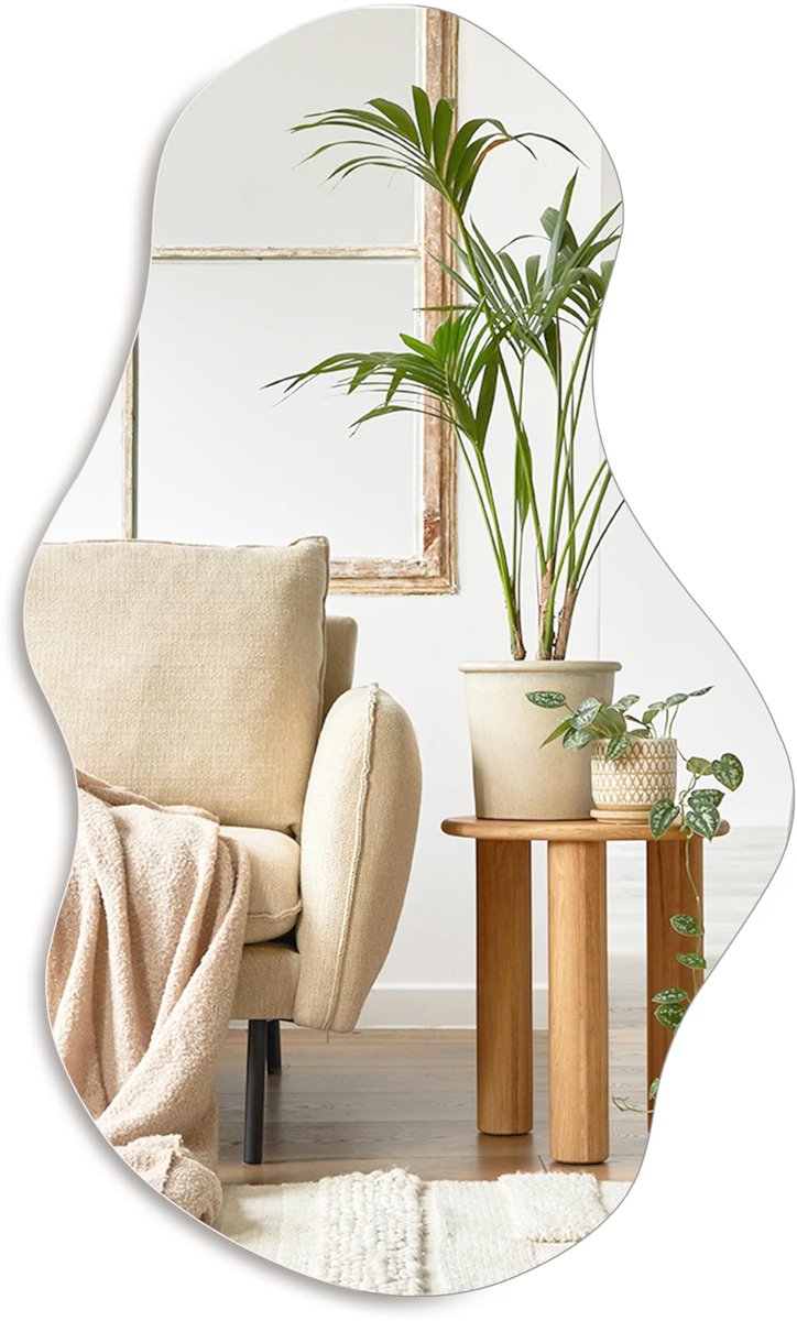 Wandspiegel, asymmetrische wolkspiegel, frameloze spiegel, 86 x 52 cm, decoratieve moderne spiegel voor badkamer, slaapkamer, woonkamer, entree, wandmontage