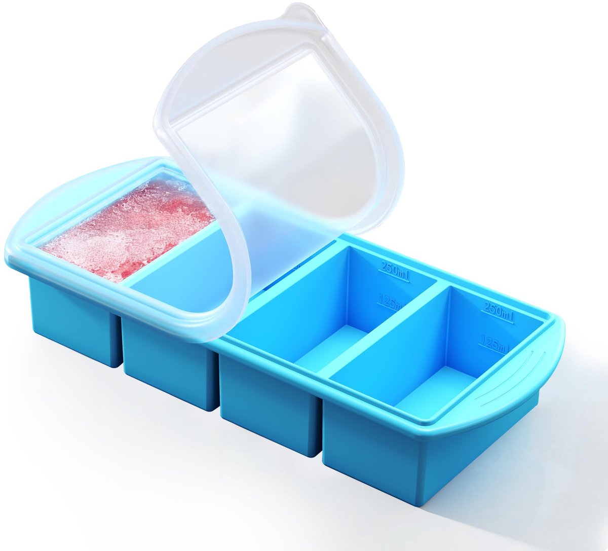 Blauw siliconen vriesbak met deksel – 1-kops portieschaal voor soep, bouillon & ovenschotels – stapelbare BPA-vrije siliconen containers voor gezonde voorraadbewaring & maaltijdvoorbereiding