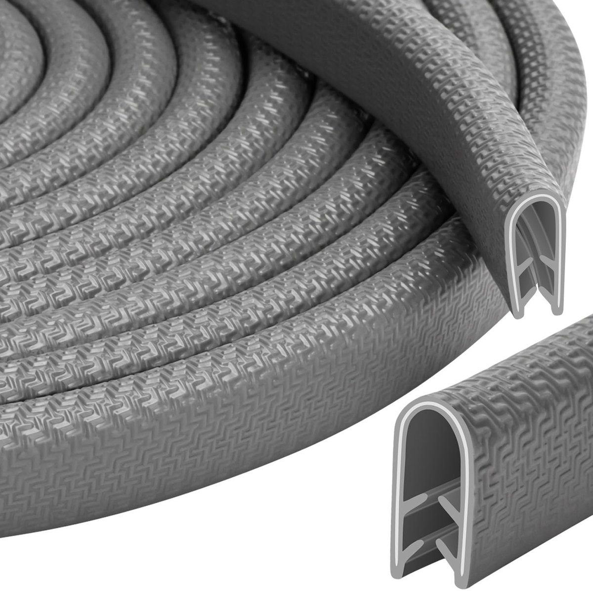 Rubberen klembereik 3-4 mm, metalen randbeschermingsprofiel voor scherpe randen. Geschikt voor auto's, plaatbewerking, botenbouw, knutselprojecten, 5M(5, Grijs, 4mm)